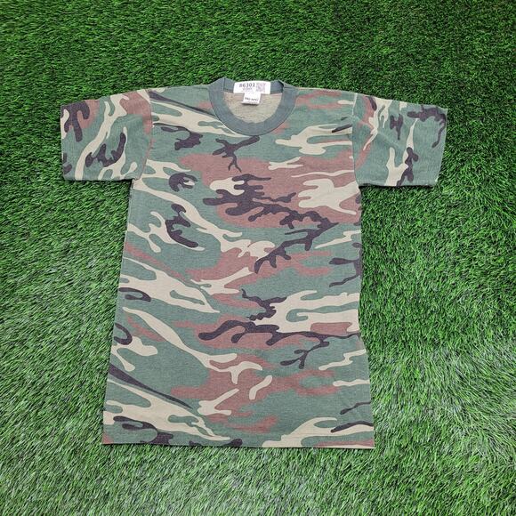 Vintage 90s Tru-Spec Woodland Camo Shirt Small 18x27 Green Brown - Picture 1 of 10
